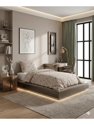 Uykulife Sakura Bej Desen Modern Tek Kişilik Nevresim Takımı