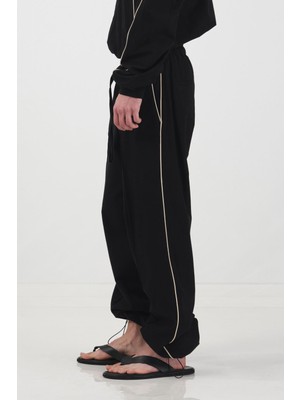 Giesto Biyeli Keten Siyah Jogger Pantolon