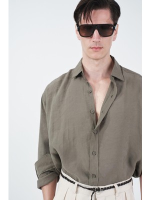 Giesto Oversıze Dökümlü Haki Modal Gömlek
