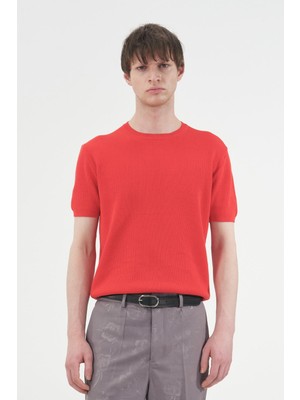 Giesto Fitilli Dokulu Kırmızı Triko T-Shırt