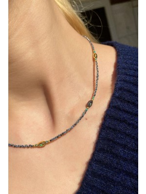 Spossy Silver Jewelry Hematit Taşlı, Minimal Göz Tasarımlı Kolye