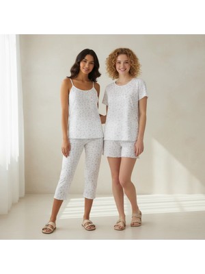 Bonbon Kadın Kapri Atlet Tshirt Şort ve Bralet 5'li Set BB2418