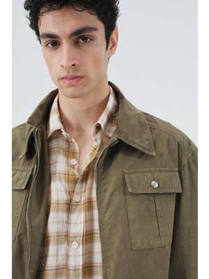 Giesto Efektli Fermuarlı Haki Ceket