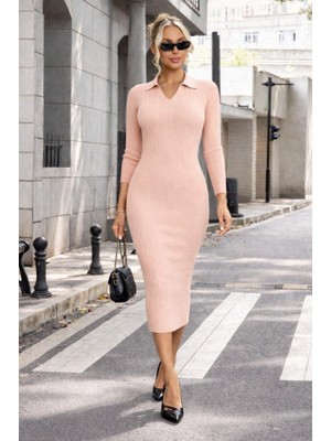 Gacha Kadın Uzun Kollu Yakalı Triko Elbise