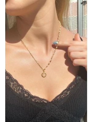 Spossy Silver Jewelry Yarı Zincir, Yarı Gerçek Inci Yuvarlak Pembe Quartz Taşlı Kolye