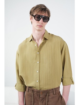 Giesto Kalın Çizgili Haki Modal Gömlek