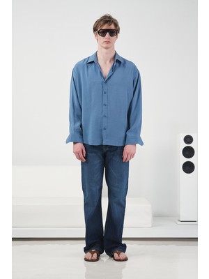 Giesto Oversıze Dökümlü Indıgo Modal Gömlek