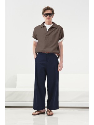 Giesto Yarım Patlı Kahverengi Vual Gömlek