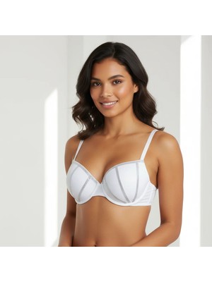 Bonbon Kadın Taş Baskılı Desteksiz Takma Askılı Beyaz Renk Sütyen BB2345