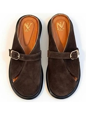 Ne&Ve Shoes Kadın Sabo Terlik Süet Hakiki Deri Günlük Kullanımda Rahatlık Sağlayan Kahverengi