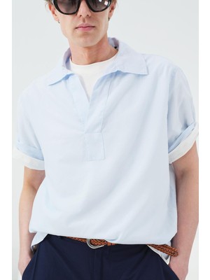 Giesto Yarım Patlı Mavi Vual Gömlek