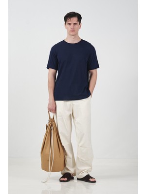 Giesto Dökümlü Lacivert Keten Triko T-Shırt