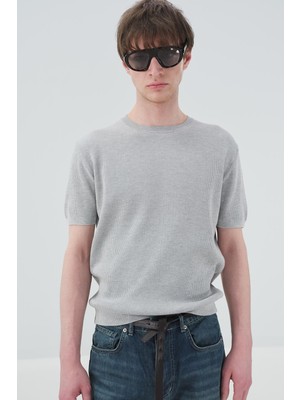 Giesto Fitilli Dokulu Gri Triko T-Shırt