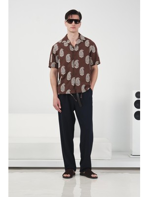 Giesto Şal Desenli Kahverengi Gömlek