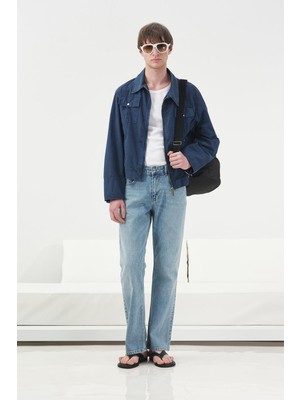 Giesto Efektli Fermuarlı Lacivert Ceket