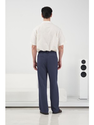 Giesto Pilili Dökümlü Lacivert Tensel Pantolon