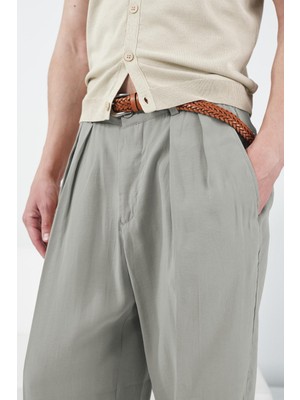 Giesto Çift Pilili Dökümlü Haki Modal Pantolon