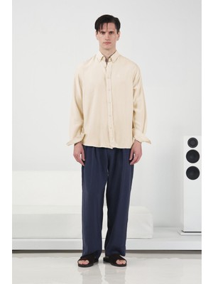 Giesto Dökümlü Regular Fıt Bej Tensel Gömlek