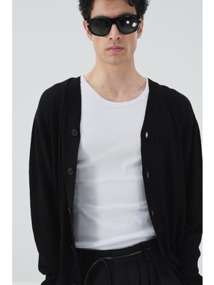 Giesto Hafif Ince Örgülü Siyah Triko Hırka