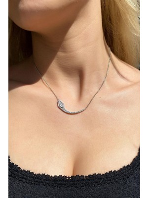Spossy Silver Jewelry Baget Taşlı Yılan Kolye