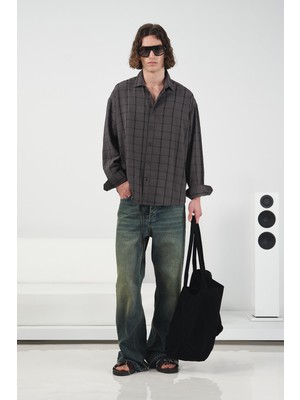 Giesto Kareli Dökümlü Modal Siyah Gömlek