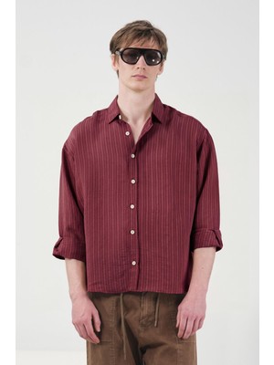 Giesto Kalın Çizgili Bordo Modal Gömlek