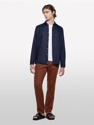 Sisley %100 Keten Regular Fit Gömlek Erkek Lacivert Gömlek - 325P5BKUSQ029