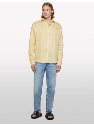 Sisley %100 Keten Regular Fit Gömlek Erkek Soluk Turuncu Gömlek - 325P5BKUSQ029