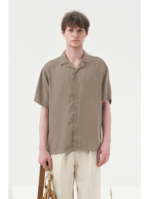 Giesto Kısa Kollu Klasik Haki Tensel Gömlek