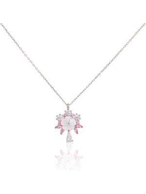 Spossy Silver Jewelry Sedef Taşlı Sallantılı Çiçek Kolye