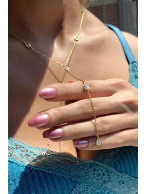 Spossy Silver Jewelry Damla Taşlı Y Kolye