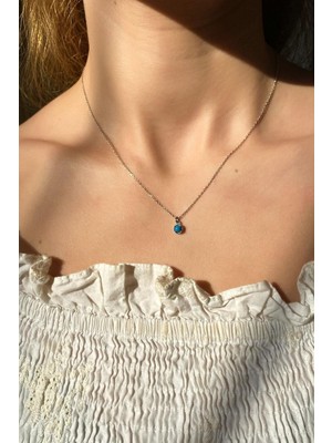 Spossy Silver Jewelry Boncuklu Tek Taş Kolye