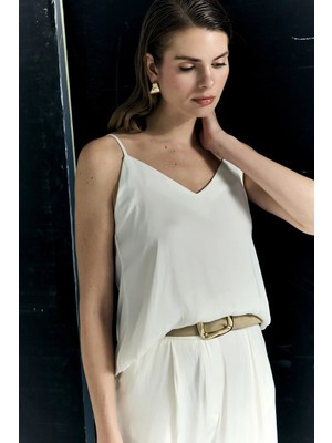 Sateen Tosca Askılı Bluz - Ekru