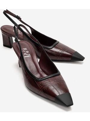 Luvi Hılda Bordo Baskı Mat Burunlu Kadın Blok Topuklu Ayakkabı