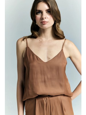 Sateen Tosca Askılı Bluz - Tarçın