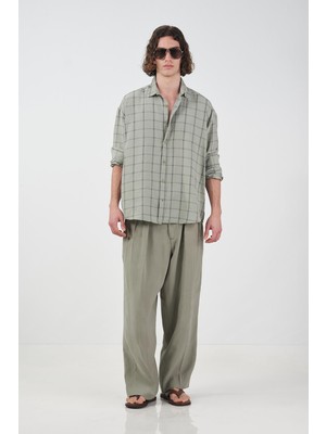 Giesto Kareli Dökümlü Modal Haki Gömlek