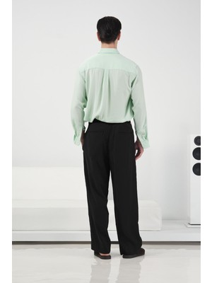 Giesto Çift Pilili Dökümlü Siyah Modal Pantolon