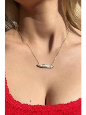 Spossy Silver Jewelry Gerçek Inci Çizgi Kolye