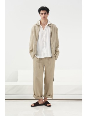 Giesto Fermuarlı Baskılı Bej Ceket