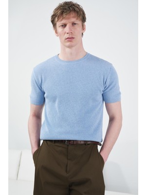 Giesto Fitilli Dokulu Mavi Triko T-Shırt