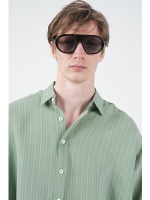 Giesto Kalın Çizgili Mint Modal Gömlek