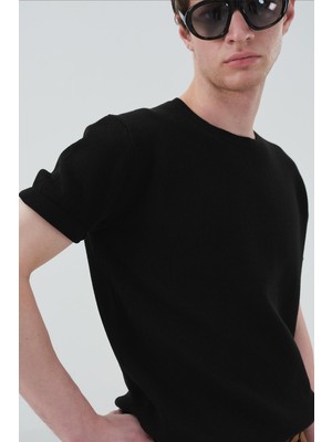 Giesto Fitilli Dokulu Siyah Triko T-Shırt