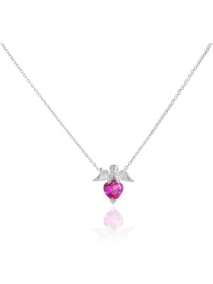 Spossy Silver Jewelry Melek Kanatlı Kalp Taşlı Kolye