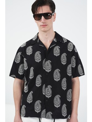 Giesto Şal Desenli Siyah Gömlek