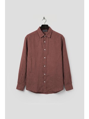 Giesto Oversıze Dökümlü Kahverengi Keten Gömlek