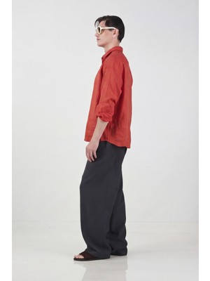 Giesto %100 Keten Oversıze Kiremit Gömlek