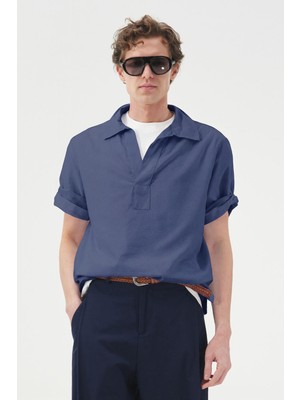 Giesto Yarım Patlı Lacivert Vual Gömlek