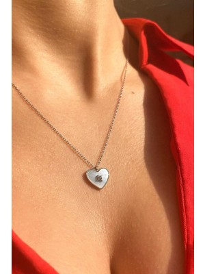 Spossy Silver Jewelry Sedef Taşlı Kalp Kolye