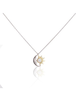 Spossy Silver Jewelry Güneş ve Ay Opal Taşlı Kolye