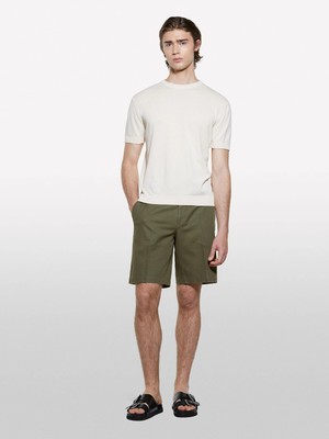 Sisley %100 Pamuk Yırtmaç Detaylı Regular Fit Bermuda Şort Erkek Yeşil Şort - 325P4GJ0S9018